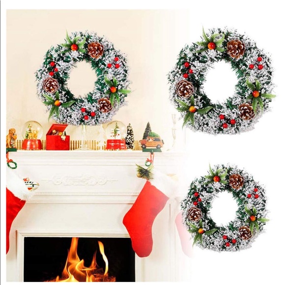 Christmas Pine Fake Fruit Frosted Pre Lit 40 cm Wreath - Picture 4 of 7